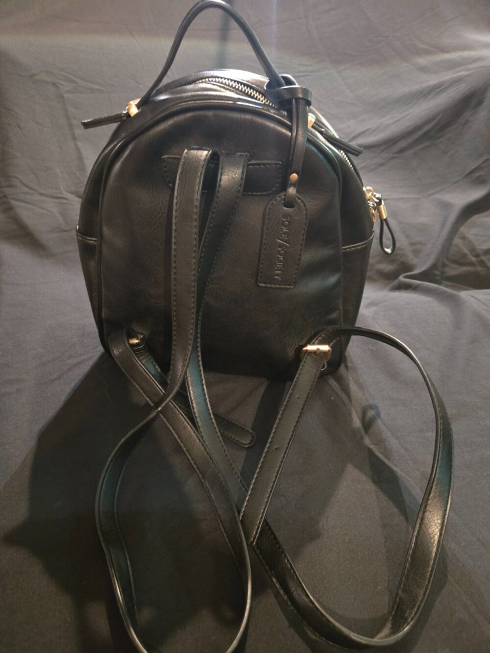 Sole Society Black Mini Backpack Gold Hardware Leopard Lining - Picture 3 of 8